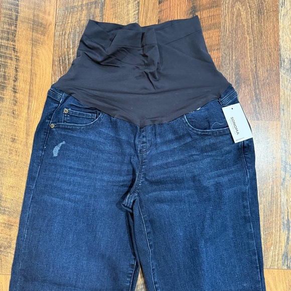 NWT Sonoma Maternity Straight Leg Full Belly Band Dark Wash Jeans 14 Short - Picture 2 of 9